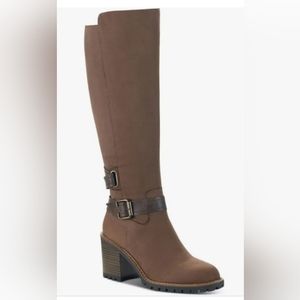 Sun & Stone VIVIAAN WOMENS ZIPPER BUCKLE KNEE-HIGH BOOTS Size 9 Brown NN…